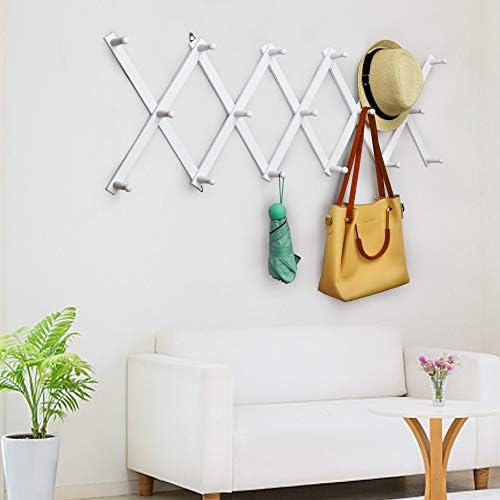 WEBI Accordion Wall Hanger,Expandable Wooden Hat Rack for Wall Mounted Coat Rack,Accordion Hat Hooks Holder for Baseball Caps,17 Peg Hooks,White - Image 5