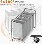 ROMOON Laundry Hamper Sorter Cart, 4-Section Organizer with Lockable Wheels - Image 6