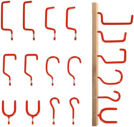 Garage Hooks Heavy Duty, 12-Pack Mixed Utility Garage Hooks, Wall Mounted Steel Tool Hangers for Garage Wall Organizer, Hold Ladders Tools Bikes (Red, 6 Type & 12 Pack) by LianRippleLian
