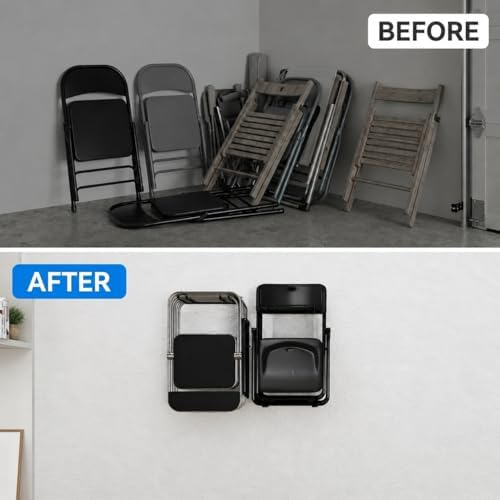 MOOMSINE Folding Chair Storage Rack for Garage, 2-Pack Heavy Duty Wall Mount Garden Tool Organizer, Utility Hooks for Lawn, Beach & Camping Chairs, Max Load 240 lbs - Image 5