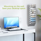 EasyPAG 10 Pocket Mesh Wall File Organizer, Hanging Paper Folder Holder with Classify Label, Vertical Wall Mount Mail Organizer for Office Home Classroom, Silver - Image 2