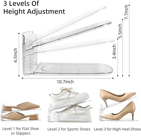 20 Pack Shoe Slots Organizer Adjustable Level Shoe Stacker Holder Storage Space Saving Sneakers Display Tray Rack for Closet (Transparent, 20 Pack) - Image 3