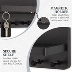 Nekon Key Holder for Wall with Shelf, Pine Wooden Key Hanger, Black - Image 4