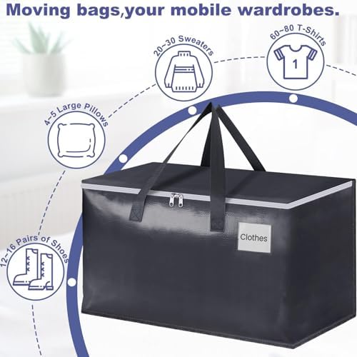 StorageRight Heavy Duty Moving Boxes-Moving Bags with Zipper, Reinforced Handles and Tag Pocket-Collapsible Moving Supplies-Totes for Storage Great for Moving, Storage and Travel 93L(Gray-8 Pack) - Image 3