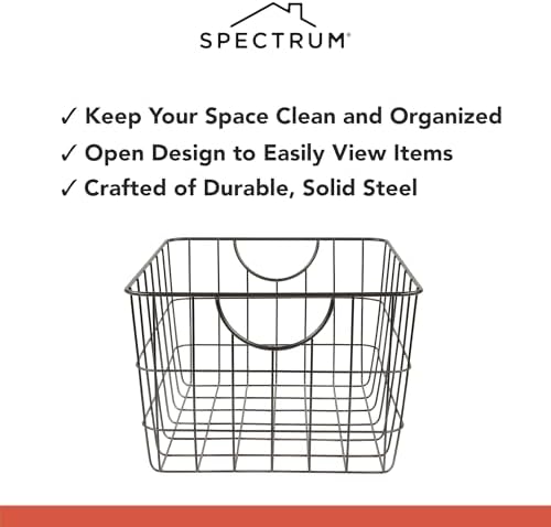 Spectrum Utility Steel Wire Storage Basket for Kitchen Pantry Organization & Closet Shelves with Easy Grip Handles, Durable Metal Basket Organizer with Open Design for Easy Viewing, Industrial Gray - Image 3