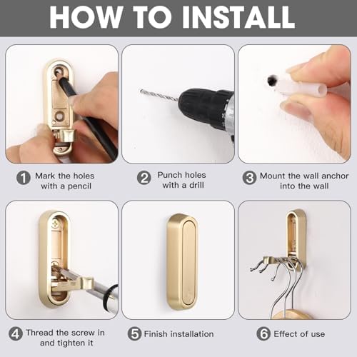 Dntorx Folding Coat Hooks, 2 Pcs Foldable Gold Wall Hooks Heavy Duty Foldable Hook Bathroom Towel Hooks Robe Hooks Wall Mounted for Hanging Coat Towels Clothes Hat Bags Keys - Image 4