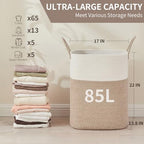 AINUOQI Laundry Basket with Handles - Blanket Basket & Hampers for Bedroom Aesthetic, Laundry Hamper & Blanket Storage for Living Room, Clothes Hamper, Tall, Large 17" x 14" x 26”, White & Rice Brown - Image 2