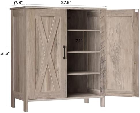 Homleke Farmhouse Shoe Cabinet with 2 Barn Doors & Wood Legs - Image 2