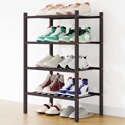 Smiry Bamboo Shoe Rack, 8 Vertical Slats, 4 Tier - 17.3" Wide, Brown by Smiry