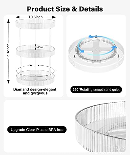 3-Tier Lazy Susan Bathroom Countertop Organizer, 360° Clear Rotating Storage Tray, Cosmetics and Perfume Organizer, Spinning Storage Tray Vanity Organizer Shelf for Bathroom Cabinet, Kitchen(Medium) - Image 4