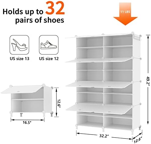 AWTATOS 8 Tiers Shoe Rack Organizer, 32 Pair Shoe Storage Cabinet, White - Image 3