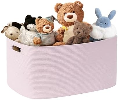 60L Woven Laundry Basket Hamper with Handles, Pink by SunNewt