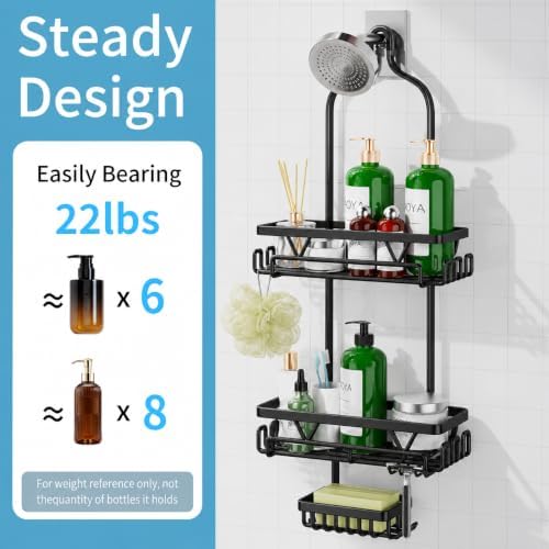 DAOYA Shower Caddy Hanging, Anti-Swing Over Head Shower Caddy, Rustproof Bathroom Organizer with Soap Holder & Hooks - Image 3