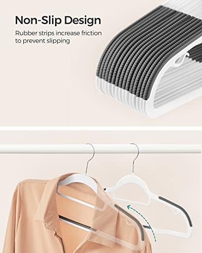 SONGMICS Pack of 50 Coat Hangers, Heavy-Duty Plastic Hangers, Clothes Hangers, White and Dark Gray UCRP020W02 | Non-Slip, 0.2 Inches Slim, 16.5 Inches Wide, 360° Swivel Silver Hook, White and Dark Gray, UCRP020W02 - Image 3