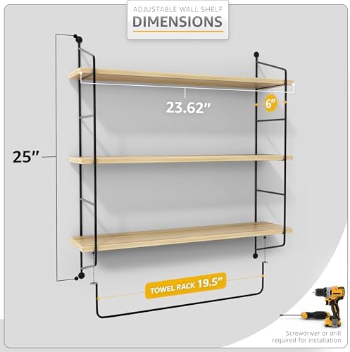 Sorbus 3-Tier Floating Shelves for Wall, Bathroom Storage & Decor (Maple) - Image 3