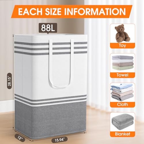 3 Pack Large Laundry Baskets, Laundry Hampers, Freestanding Waterproof Collapsible Clothes Bag with Extended & Reinforced Handles - Clothes Basket for Dorm, Bathroom, Home (88L) - Image 2