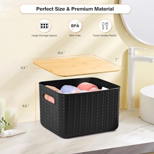 Ohmlove 4 Pack Storage Bins with Bamboo Lids,Stackable Box for Organization - Image 2