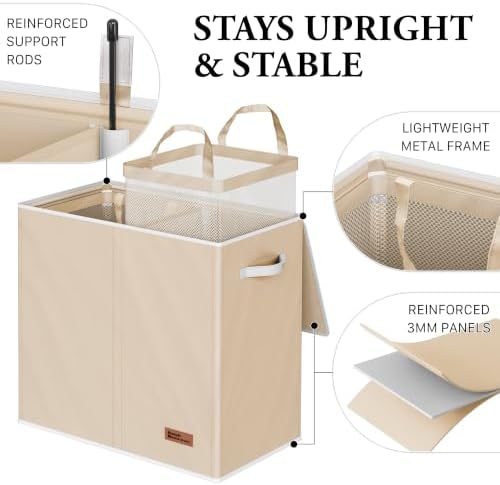 Simple Houseware Double Laundry Hamper with Lid & Removable Bags, Beige - Image 3