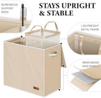 Simple Houseware Double Laundry Hamper with Lid & Removable Bags, Beige - Image 3
