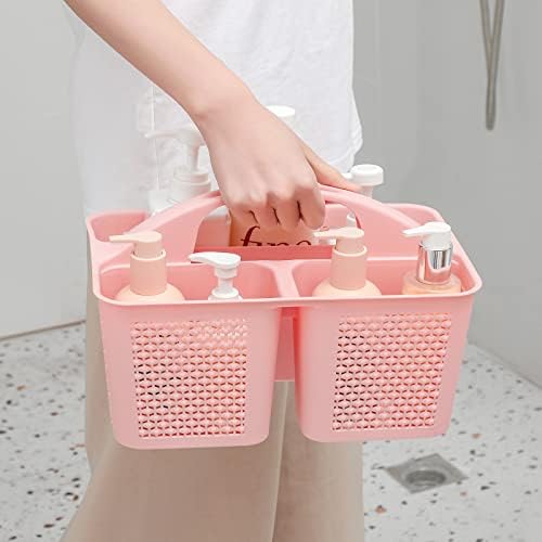 Plastic Portable Shower Caddy Basket with Handle, 3 Compartments, Pink - Image 3