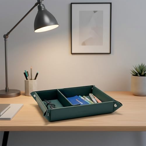 UnionBasic Medium Jewelry Tray for Rings Watches Earrings, Entryway Catchall Caddy for Coins Keys Change, Nightstand Bedside Valet Holder, Trays for Electronic Gadgets, Dark Ivy Plus - Image 5