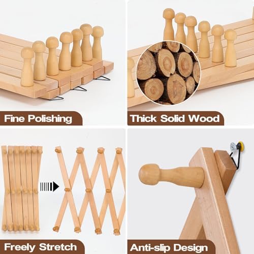 SCUNDA Wall Rack with 20 Hooks, Wooden Wall Expandable Coat Rack for Coat, Hats, Baseball Caps, Coffee Mug, Jewelry(Natural) - Image 2