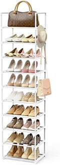 Metal Shoe Rack Organizer 10 Tiers, 20-24 Pairs Narrow Tall Shoe Racks for Closets Entryway - Vertical Boots Organizer Storage - Sturdy Shoe Shelf Cabinet White by WEXCISEforTidyingHouse