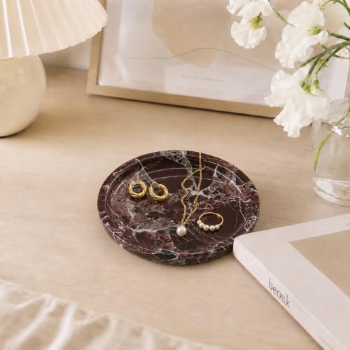 Small Natural Marble Jewelry Tray Key Plate Holder Dish Trinket Decor Catch All Bowl for Ring Earring Stone Gift for Women Daugther,Rosso Levanto,5.5" - Image 5