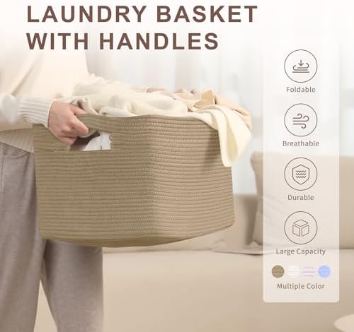 60L Woven Laundry Basket Hamper with Handles, Jute - Image 4