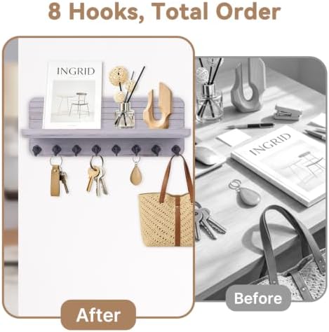 Key Holder for Wall, Mail Organizer Wall Mount with 8 Hooks Wooden Hanging Key Rack for Home Decor, Hallway, Entryway (Stone Gray) - Image 3