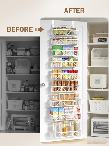 Delamu Adjustable Over the Door Pantry Organizer, 9-Tier Metal Pantry Organization and Storage for Kitchen, Hanging Spice Rack Seasoning Shelves, Cabinet Door Organizer for Easy Install, 16" White - Image 6