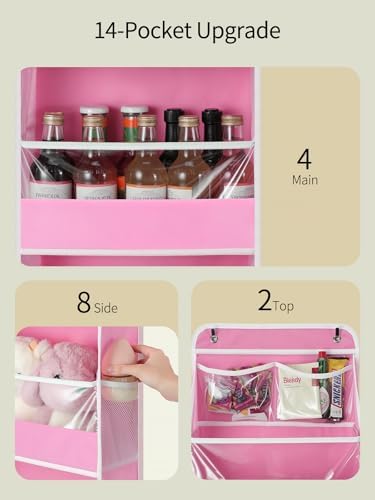 Yecaye 5 Tier Over the Door Organizer, Swing-proof Door Organizer Hanging with Clear PVC Windows, Behind the Door Storage for Bedroom Nursery Closet Laundry Pantry Bathroom, Pink - Image 3