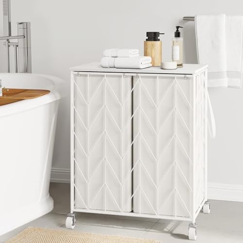 WOWLIVE Double Laundry Hamper with Lid, Rolling Laundry Basket with Wheels - Image 2
