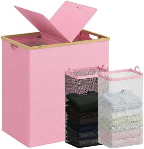 efluky Double Laundry Hamper with Lid and 2 Removable Bags, Pink by efluky