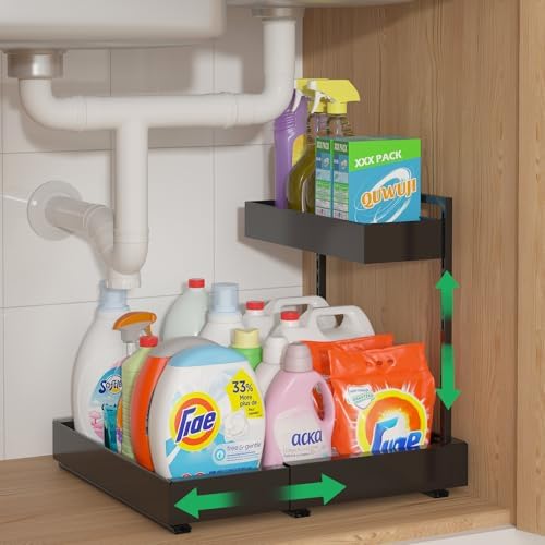 REALINN Under Sink Organizer, L-Shaped Pull Out Cabinet Rack for Kitchen by REALINN