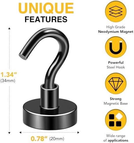 DIYMAG Magnetic Hooks 20pcs 50lbs Cruise Essentials 2026 Magnet Hook Black - Image 2