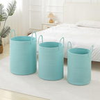 Laundry Basket Hamper Tall Rope Storage Woven for Blanket toys Dirty Clothes in Living Room Bathroom Bedroom (Cyan, 100L/26.4Gal) - Image 4