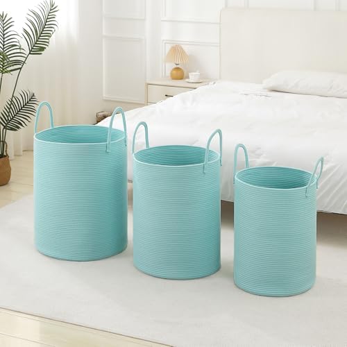 Laundry Basket Hamper Tall Rope Storage Woven for Blanket toys Dirty Clothes in Living Room Bathroom Bedroom (Cyan, 100L/26.4Gal) - Image 4