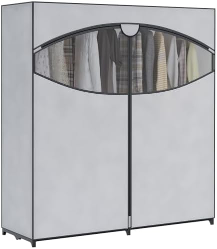 Whitmor Extra-Wide Portable Clothes Closet, 60" Wide Closet Organizers and Storage with Cover, Heavy Duty Metal Clothes Rack, Stable and Easy Assembly Clothes Storage, Light Grey by Whitmor