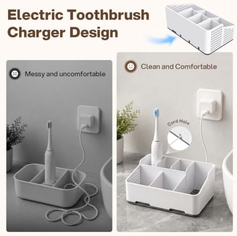 Cleangor Countertop Bathroom Organizer, Toothbrush Holder with Drainage - Image 3