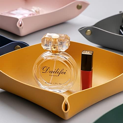 Valet Tray, Leather Tray, Small Catchall Tray, Foldable Jewelry Travel Organizer, Suitable for Travel, Storage, Nightstand, Home or Office (Yellow-S) - Image 6