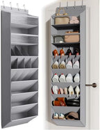 Mefirt 16-20 Pairs Over the Door Shoe Organizer, Clear Pockets Shoe Rack for Closet Door, Hanging Shoe Rack for Boots, Behind the Door Shoe Holder Fit All the Family's Sneakers, Boots, Heels, Grey - Image 2
