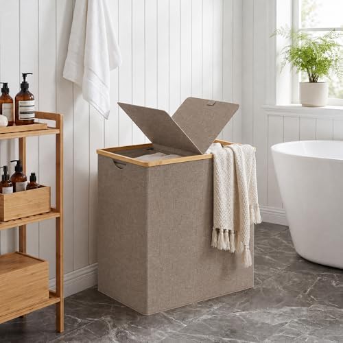 efluky Double Laundry Hamper with Lid and 2 Removable Bags, Brown - Image 7