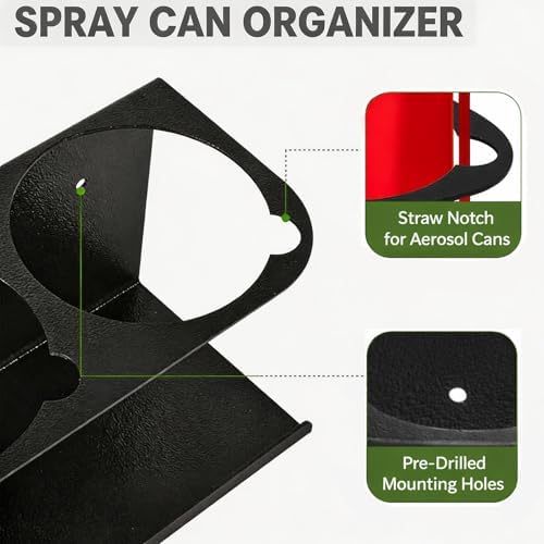 6 Pack Wall-Mounted Spray Bottle Holder, Heavy-Duty Steel Black Aerosol Can Storage Rack with 30 Holes, Spray Paint Can Organizer for Garage, Shop, Home, Tool Trailer & Service Truck - Image 4
