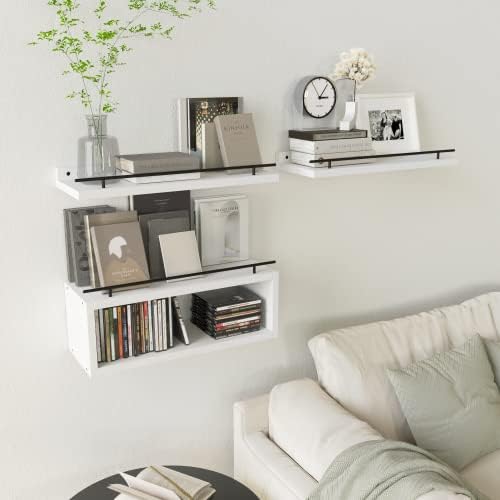 WOPITUES Floating Shelves for Wall with Cube Shelf, Wall Shelves with Metal Rail for Decor, Bathroom Organizers and Storage, Over Toilet Shelves for Bathroom, Toilet Paper-White - Image 5