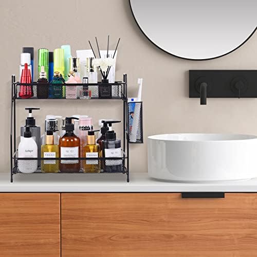 LEMIKKLE Large Countertop Organizer for Bathroom Counter, Bathroom Organizers and Storage, Under Sink Organizer Spice Rack Organizer for Kitchen with Basket(Black) - Image 5