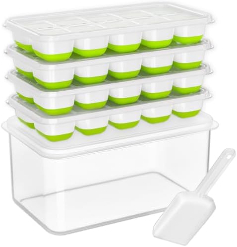 DOQAUS Ice Cube Tray with Lid and Bin,4 Pack Ice Cube Trays for Freezer by DOQAUS