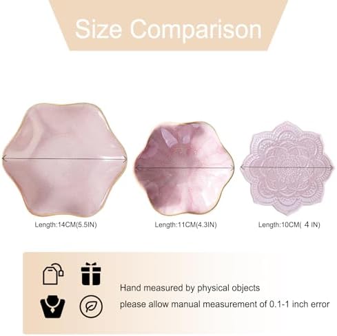 Binoster Ceramic Jewelry Dish, Jewelry Tray Key Tray,Small Ring Dish Holder Jewelry Plate Trinket Dish Catchall Tray Nightstand Decor For Table Room Decor SM (4.3 Inches, White + Pink) - Image 5