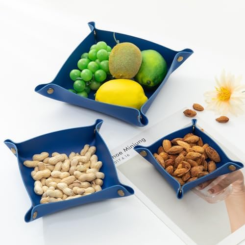 3 packs PU Leather Tray in 3 Sizes Jewelry Tray Glossy Leather Desk Organizer Leather Catchall Tray for Jewelry/Key/Coin/Sun Glasses/Watch/USB Cables etc. (Klein blue) - Image 4