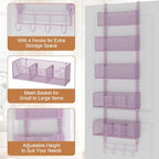 VyGrow Over The Door Organizer, Metal Door Organizer Hanging with 5 Adjustable Baskets and Coat Hook, Behind The Door Storage for Bedroom Closet Bathroom Pantry Cabinet Kitchen, Purple - Image 5